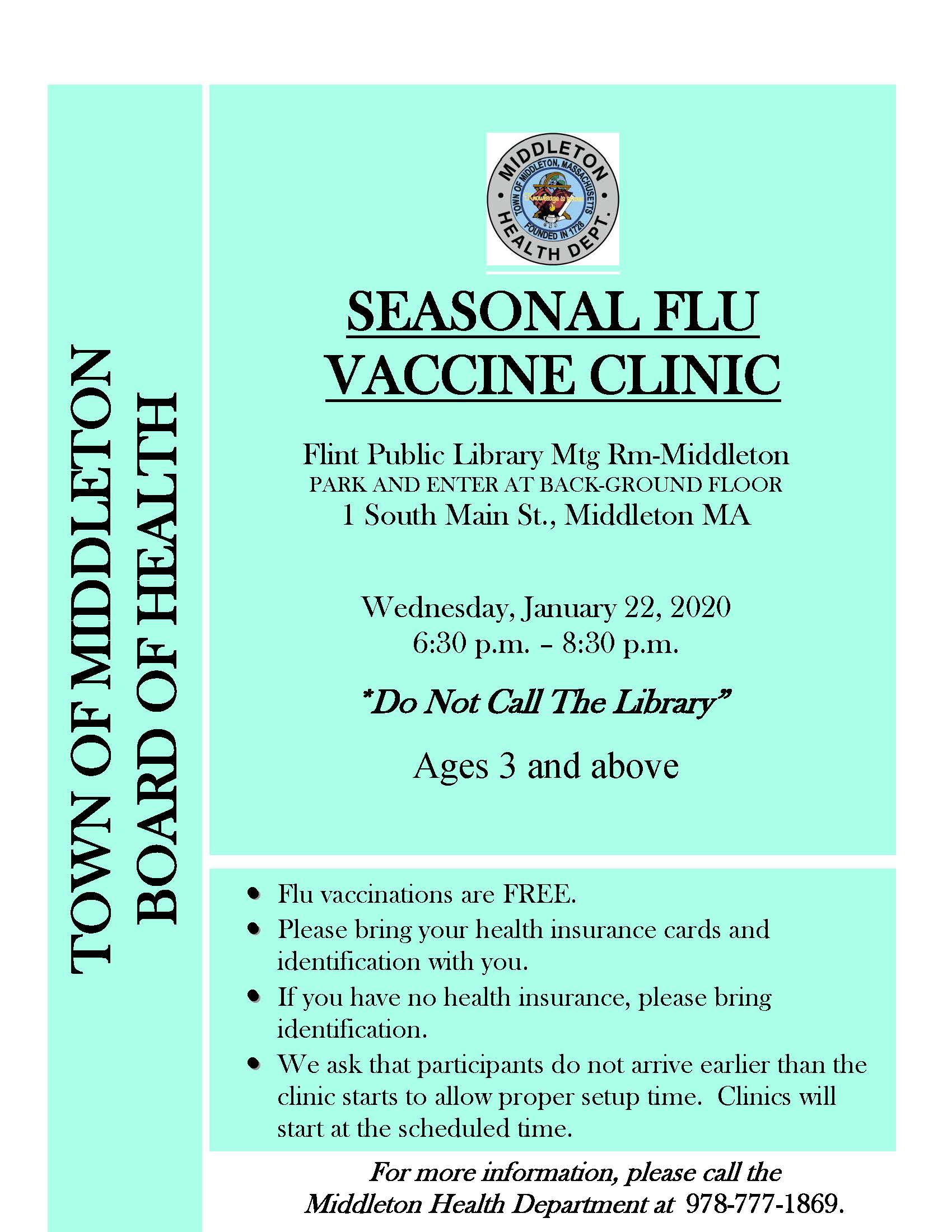Flu Clinic Announcement-Evening 1-22-20 Flyer